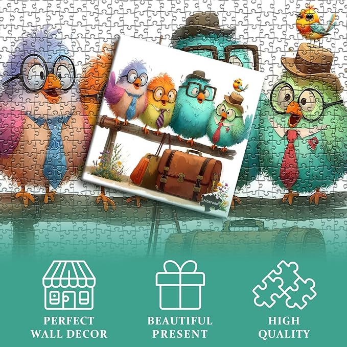 PICKFORU Funny Bird Puzzles for Adults 1000 Pieces, Nature Cute Animal Colorful Wildflower Puzzle, Impossible Hard Challenge Jigsaw Puzzle