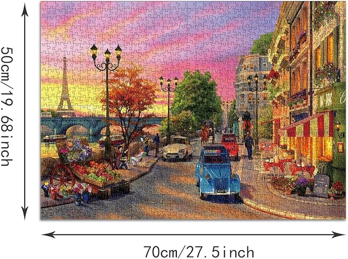 Puzzle for Adults 1000 Pieces, Vintage Paris Sunset Street Puzzle, Challening Impossible Difficult Hard Fun 1000 Pieces Jigsaw Puzzles for Adults