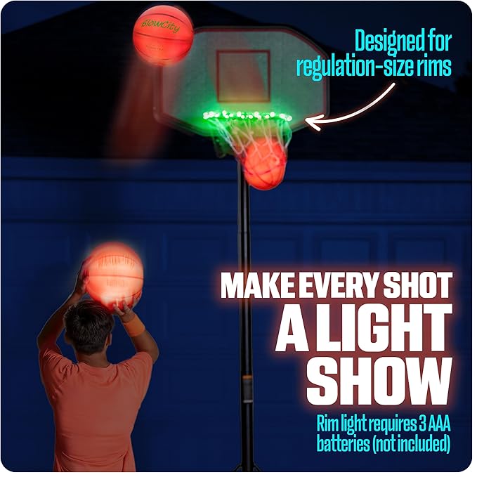 GlowCity Glow in The Dark Basketball - Size 5, 6, 7 Light Up Ball for Kids, Teens & Adults - Night Outdoor Games - Sports Birthday Gifts Ideas for Boys Ages 6 7 8 9 10 11 12 13 14 15