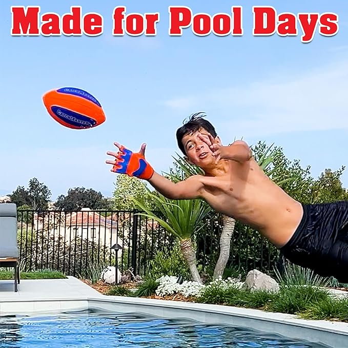 CatchMaster Water Football Set – Pool & Beach Easy Catch Hook-and-Loop Ball + 2 Gloves, Waterproof Outdoor Backyard Game