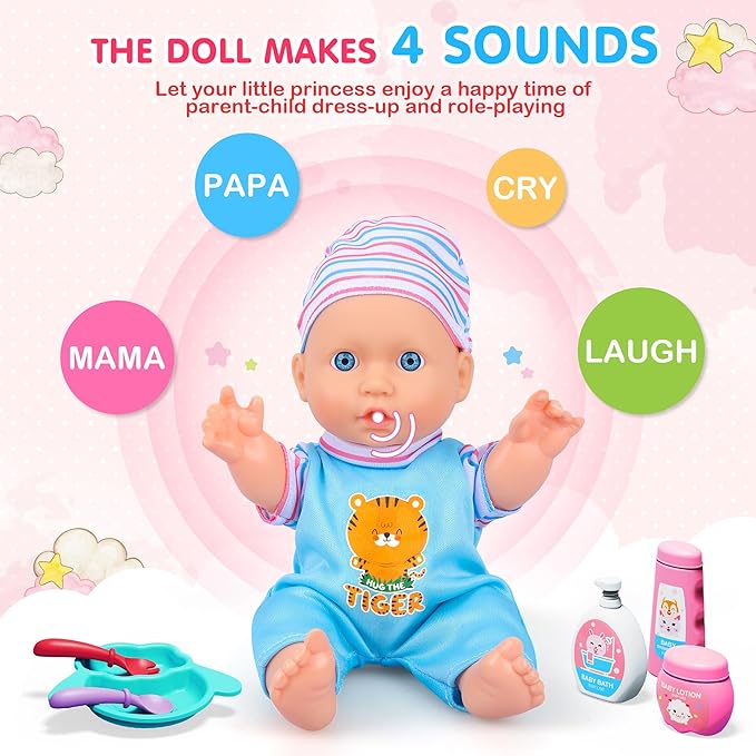 PROOU Baby Doll Care Toys, 30PCS Baby Dolls Bath Set & Doctor Kit, Pretend Play Baby Doll Set, Incl Bathtub, Bathrobe, ECG, Thermometer, Toddlers Toys Gifts for Age 3 4 5 6 Year Old Girls