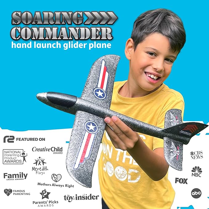 Foam Airplane Toy for Kids – Easy to Throw Glider Plane - Gifts for Boys & Girls & Birthday Gift Ideas - Soft & Safe Outdoor Toy - Xmas Gifting Ideas Christmass Present Ages 4 5 6 7 8 9 10 11 12 +