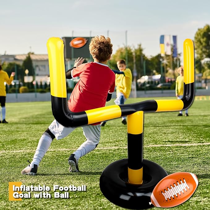 4 Pcs Jumbo Inflatable Football Set Include 1 Giant Inflatable Football Goal Post and 3 Pcs Blow Up Footballs Beach Balls for Summer Beach Lawns Outdoor Sports Game