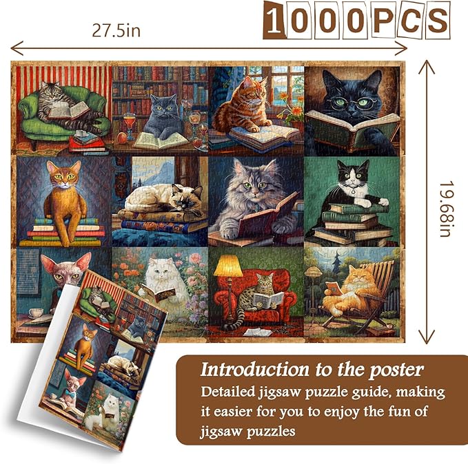 PICKFORU Vintage Puzzles for Adults - 1000 Pieces, Funny Cat Puzzles Collection, Retro Animal Puzzle