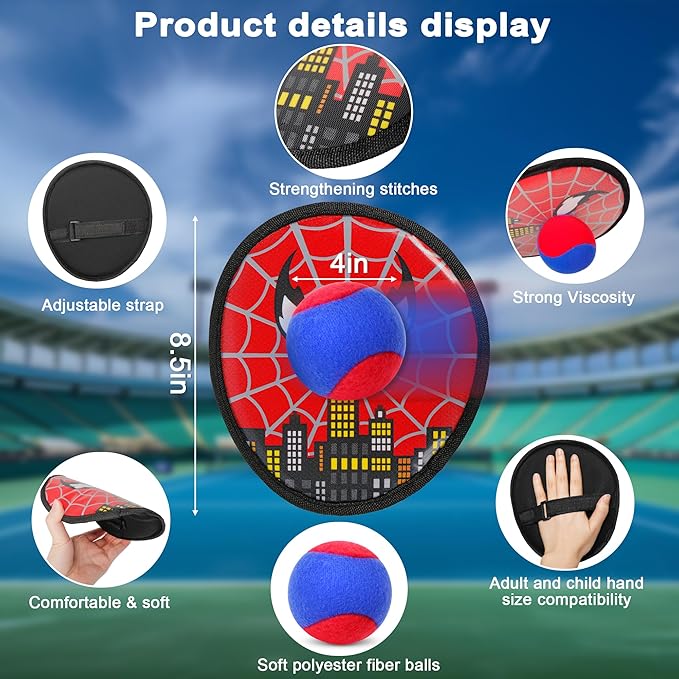 Toss and Catch Ball Game for Kids, 2 PCS Beach Outdoor Toys Set, Toddler Baseball Glove & Catch Ball Toy for Yard Beach Camping Birthday for 3 4 5 6 7 8-12 Year Old Boys Girls