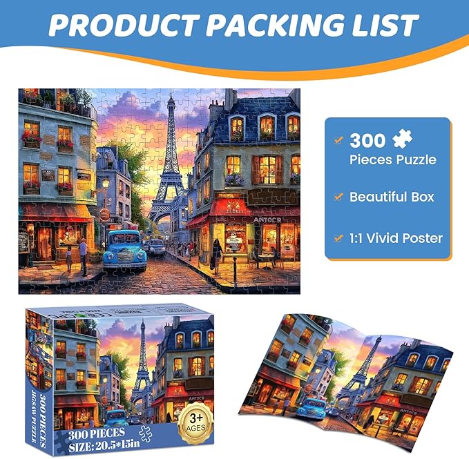 Puzzles 300 Pieces for Adults | Eiffel Tower Jigsaw Puzzles | Recycled Cardboar Jigsaw Puzzles 300 Pieces | Challenging Family Activity Great Gift Idea for Family Friends | 20.5 X 15 inches