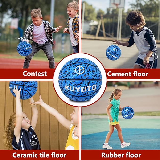 KUYOTQ Kids Youth Adult Size 3/4/5/6/7 (22/25.5/27.5/28.5/29.5") Basketball Premium Rubber or Faux Leather Basketball Indoor Outdoor Basketball for Boys Girls Womens Mens Basketball Gifts (Deflated)