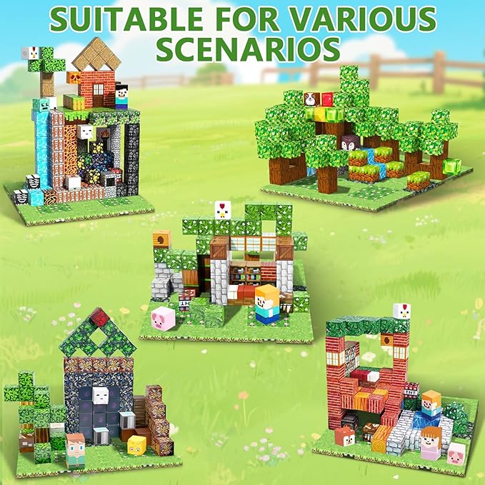 4PCS Baseplate for Magnetic Blocks, Magnetic Building Blocks Baseplate Magnet Toys for Kids Ages 4-8 8-12-Baseplate 4" x 4", STEM Building Toys Birthday Gifts for Boys Girls, Garden