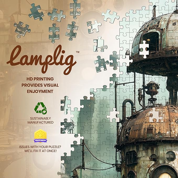 Puzzles for Adults 1000 Pieces- Fantasy Anime Puzzle 1000 Piece in Steampunk City Puzzles, Hard Challenging Jigsaw Puzzles with Letter on Back, Gifts for Adults & Game Nights with 1:1 Poster