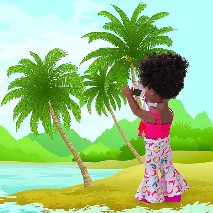 ZQDOLL Black Doll and Black Baby Doll Clothes 14.5 inch African American Silicone Girl Doll with 2 Sets Clothes and Travel Equipment Camera Backpack Glasses etc - Best Gift for Kids Girls