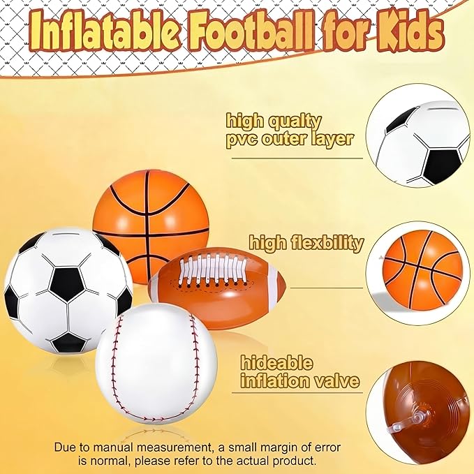 Sosation 8 Pcs Inflatable Sports Balls 16 Inch Inflatable Beach Ball Blow up 4 Styles Sports Party Decorations Balls of Swimming Pool Summer Pool Toys for Indoor Outdoor Beach