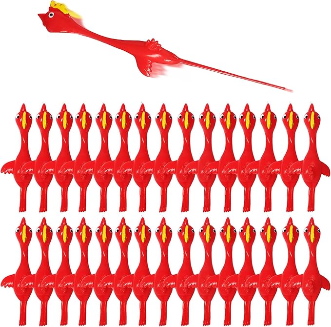 Slingshot Chicken Rubber Chicken Flick Chicken Flying Chicken Flingers Stress Gag Toys, Rubber Chicken Slingshot Funny Christmas Stuffers Easter Chicks Novelty Gifts for Kids (Red 30 Pcs)