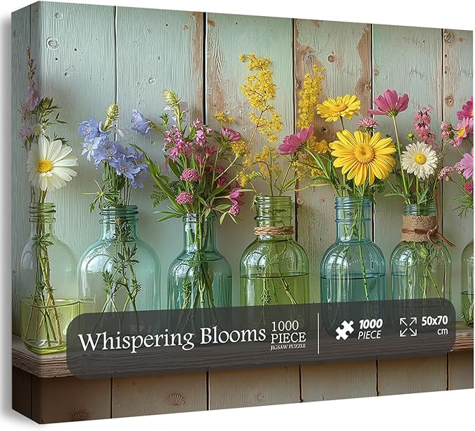 Wildflower 1000 Piece Puzzle for Adults, PICKFORU Whispering Blooms Summer Flower Garden Jigsaw Puzzle, Challenging Retro Vibrant Sunflower Vase Theme as Home Decor