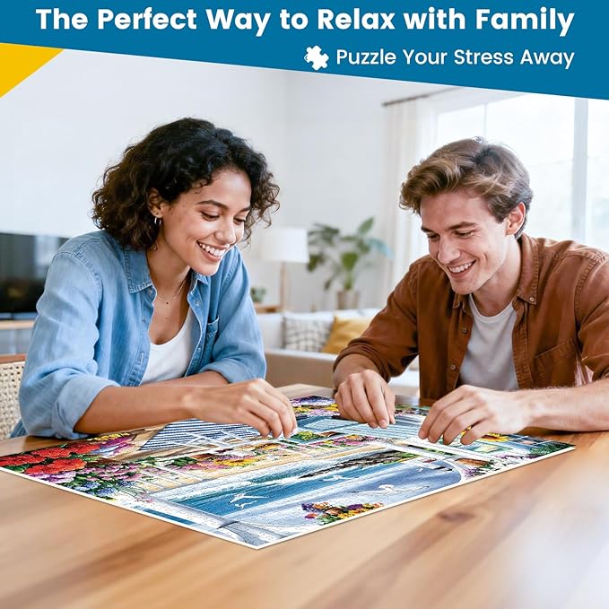 500 Piece Puzzle for Adult,Summer Seaside Pavilion Flower Puzzle for Adult Senior,Colorful Jigsaw Puzzle for Hawaii Landscape Lovers,Challenging Family Activity Game Gift for Family Friends,20.5*15 In