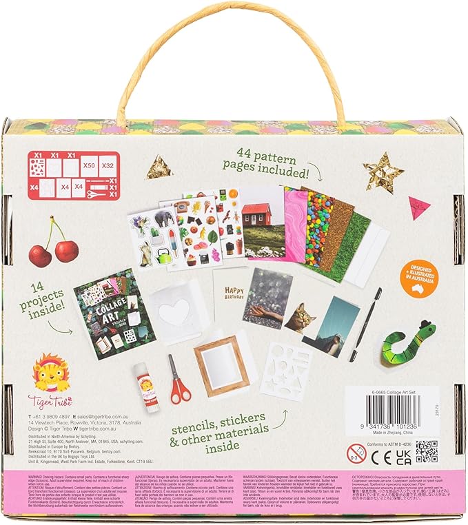 Tiger Tribe Collage Art Set for Kids - All-in-One Craft Kit with Scissors, Stickers & Pattern Pages, Ideal for Ages 7-12, Creativity & Learning