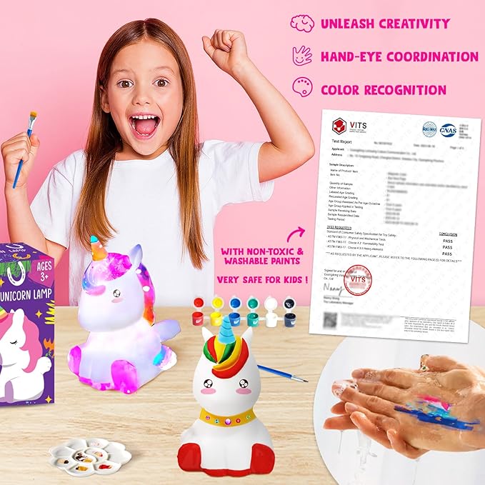 Goodyking Paint Your Own Unicorn Lamp Art Kit, Easter Basket Stuffers, DIY Night Light, Arts & Crafts, Painting Kit for Kids Ages 8-12, Easter Birthday Party Gift for Teens Girls Boys Age 3 4 5 6 7 8+