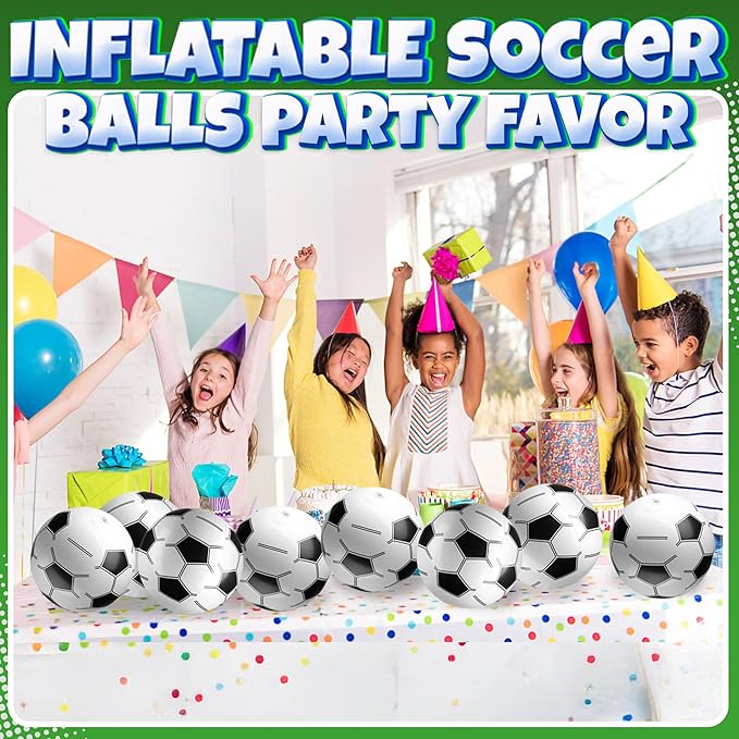 Bedwina Inflatable Soccer Balls (Pack of 12) 16-inch, Beach Balls Bulk for Beach Toys & Soccer Birthday Party Decorations & Party Favors for Kids, Goodie Bags Stuffers
