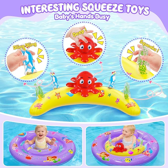 Baby Pool Float with UPF50+ Sun Protection Canopy, Inflatable Mermaid Baby Swim Float with Double Air Chambers, Adjustable Safety Seat & Toy Console Toddler Pool Float for 6-36 Months Boys Girls