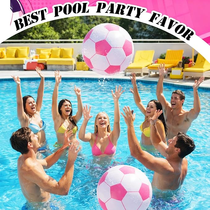 Pink Inflatable Soccer Balls Beach Balls Bulk for Games Outdoor Summer Pool Beach Activity Sports Birthday Soccer Party Decorations