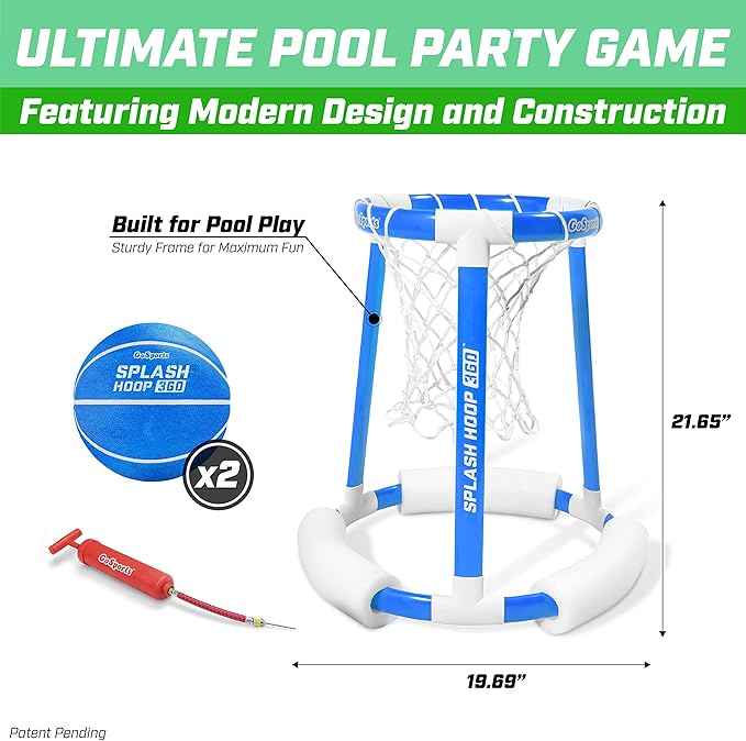 GoSports Splash Hoop 360 Floating Pool Basketball Game - Choose Red or Blue - Includes Hoop, 2 Balls and Pump