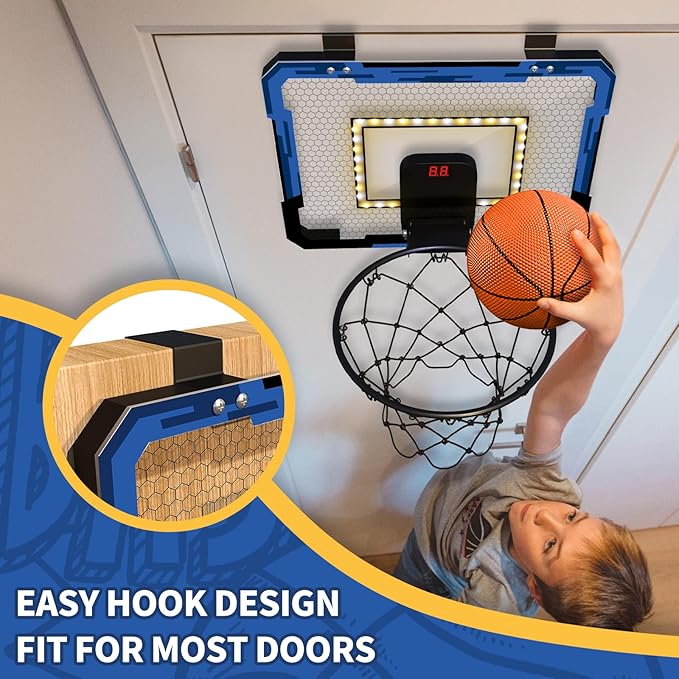 QDRAGON Mini Basketball Hoop, Over The Door Indoor, with 3 Balls/Inflator/Breakaway Rim, Basketball Toy Gifts for Kids and Adults, Suit for Bedroom/Office/Outdoor
