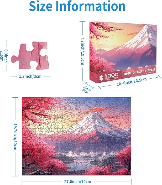 1000 Piece Puzzle for Adults, Mount Fuji Jigsaw Puzzles 1000 Pieces with Letters on Back, Impossible Difficult Hard Puzzles for Adults Seniors Teens Challenging Gift, Finished Size 27.6 x 19.7 inches