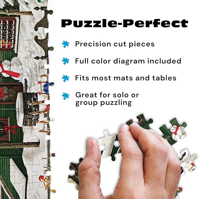 Buffalo Games - Charles Wysocki - Cocoa Break at the Copperfields - 500 Piece Winter Jigsaw Puzzle for Adults, Festive Christmas Puzzle with Poster, Premium Holiday Artwork, Finished 21.25 x 15.00