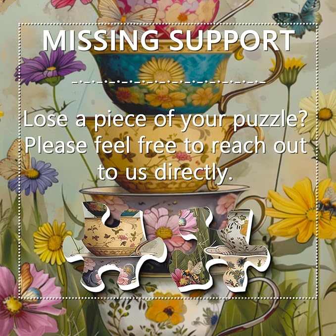 Vintage Flower Cup Puzzle for Adults 1000 Pieces, Nature Challenging Spring Floral Plant Puzzles, Retro Cups Garden Puzzle with Butterfly and Bee as Home Wall Art Decor