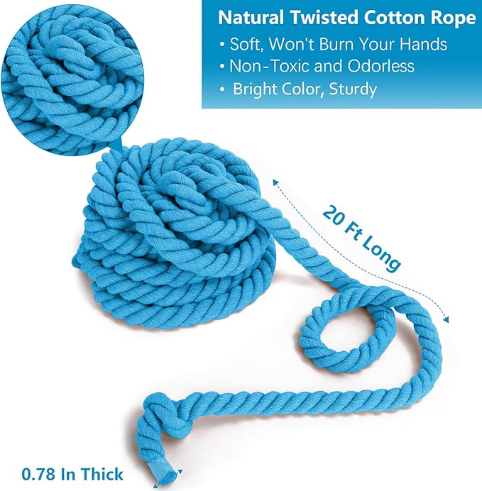 CWLAKON Tug of War Rope for Kids and Adults, Field Day Family Reunion Birthday Party Games, Outdoor Camping Picnic Backyard Carnival Games, Team Building Activities Play Set Climber Attachments Blue