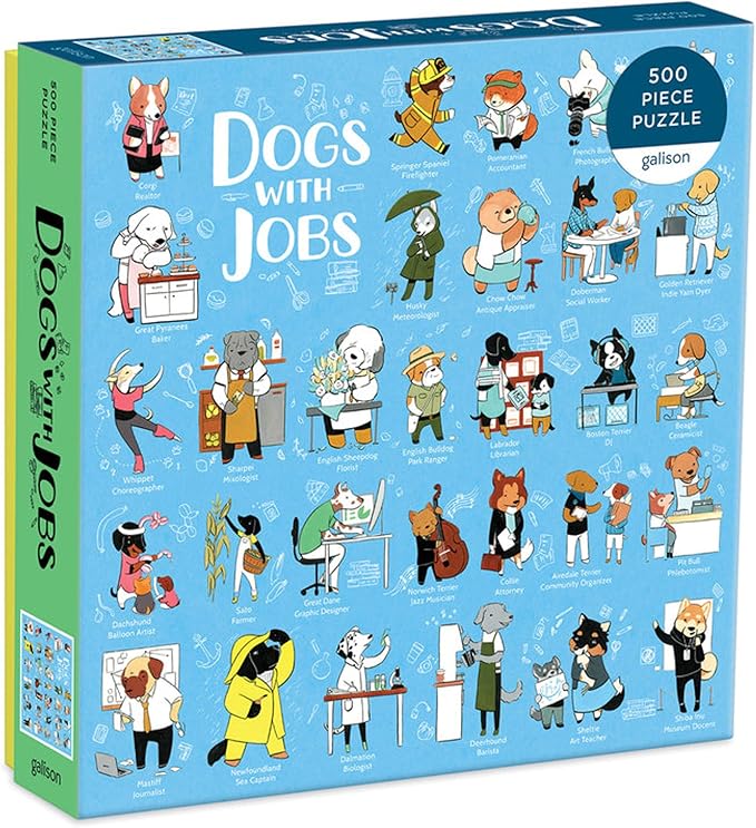 Galison Dogs with Jobs Puzzle, 500 Pieces, 20” x 20” – Jigsaw Puzzle Featuring an Amusing Illustration of Dogs – Thick, Sturdy Pieces, Challenging Family Activity, Great Gift Idea
