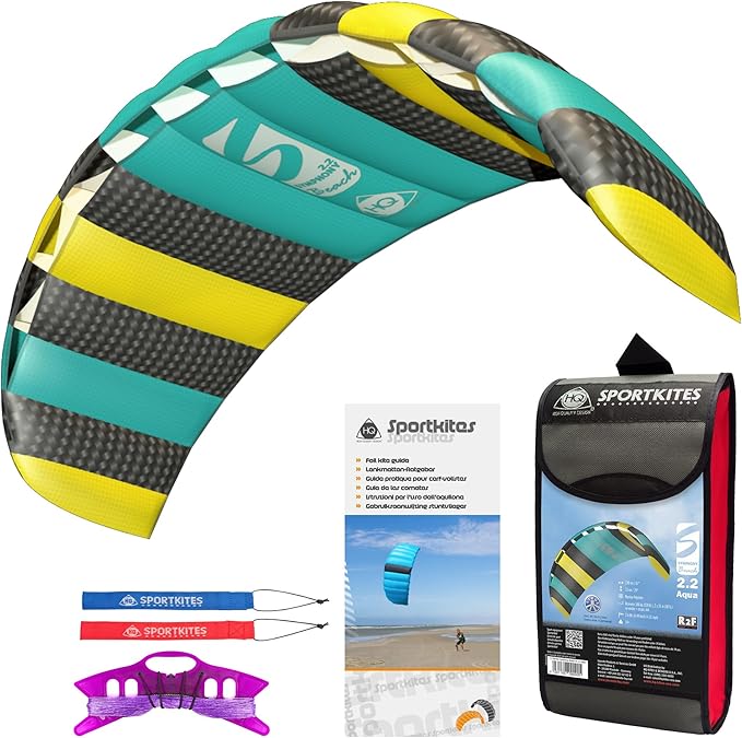 HQ Symphony Beach III 2.2 Stunt Kite, Aqua, Dual Line Foil Sport Kite