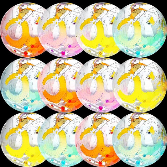 12 Pack 12 inches Inflatable Globe Blow up World Globe PVC Earth Beach Ball Globes for Party Bags Swimming Pool Game Geography Classroom Playing or Teaching Party Favors Decorations (Color Set 1)