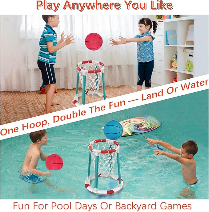 Pool Basketball Hoop Floating Set, Pool Toys and Pool Games for Kids and Adults, Durable Basketball Hoop with Balls Pump for Pool, Outdoor Swimming Water Play Family Party for Summer