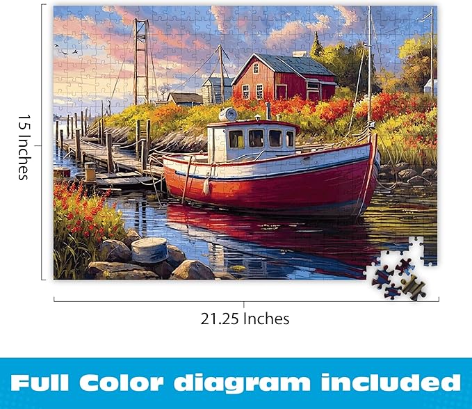 Buffalo Games - Old Boathouse 500 Piece Jigsaw Puzzle for Adults, Americana Boat Puzzle with Full-Color Poster, Premium Quality Made in the USA
