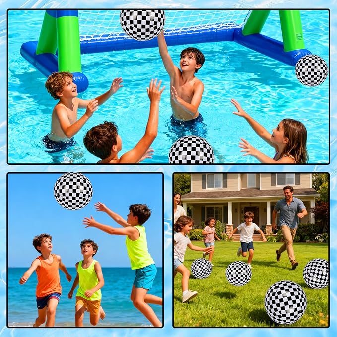 SCIONE 12 Pack 12 Inch Black and White Checkered Flag Inflatable Balls, Beach Balls for Race Car Party Decorations, Truck Birthday Favors & End of Year Student Gifts