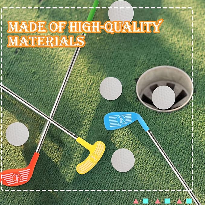 9 Pcs Kids Plastic Mini Golf Set Include 3 Scalable Golf Clubs and 6 Balls for Toddlers Outdoor Indoor Birthday Christmas Party Gifts, 3 Colors