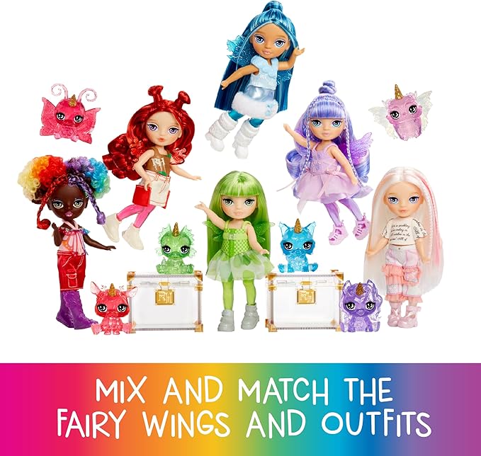Rainbow High Littles Rainbow Fantasy Fairies + Pet – Opal, Rainbow 5.5" Posable Small Doll & Fantasy Owl Pet with Interchangeable Fairy Wings, Kids Gift 4+