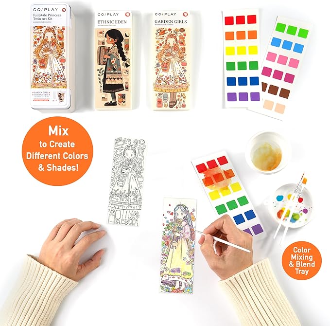COIPLAY 648 Color Blocks Watercolor Paint Set, 52-Bookmarks, 3 Brushes, Silicone Cup, Fairytale Princess Coloring Books, for All Ages, Travel-Friendly, Easy to Use, All in One, Art Supplies Craft kit