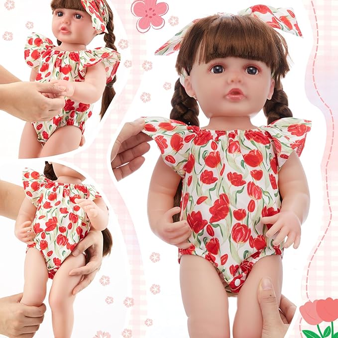 3 Set Reborn Baby Doll Clothes Set for 17-22 Inch Colorful Babydolls Clothes Outfits Realistic Babydolls Cute Floral Pattern Dress Accessories with Headband Bulk for Dress up Girl Kids Gift
