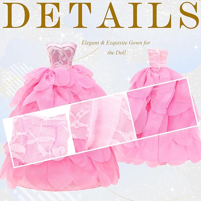 17 Pcs 11.5 Inch Dolls Fashion Pack 6 Set Clothing Includes Sequin Outfit Party Gown Chic Suits Stylish Dress Mermaid Dress 6 Pairs of Shoes 5 Accessories for Girl Dolls