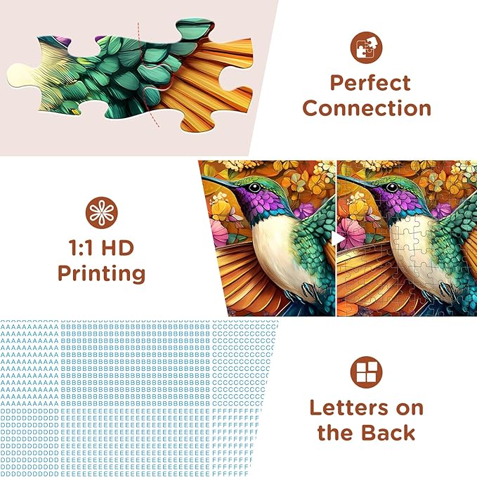 Adult Puzzles 300 Pieces, Hummingbird Floral Jigsaw Puzzles for Kids Adults Seniors 300 Pieces, Glossy Sturdy Vibrant Puzzle 300 Piece, Challenging Puzzle Great Gift for Family Friends