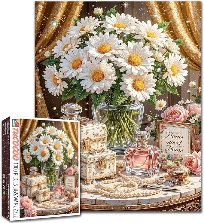 Daisy Jigsaw Puzzles Flowers Floral 1000 Piece swildflower Puzzles for Adults,Blossom Flowers Puzzles for Challenging Family Activity Games for Home Wall Decor Gifts - 20 x 27 Inches