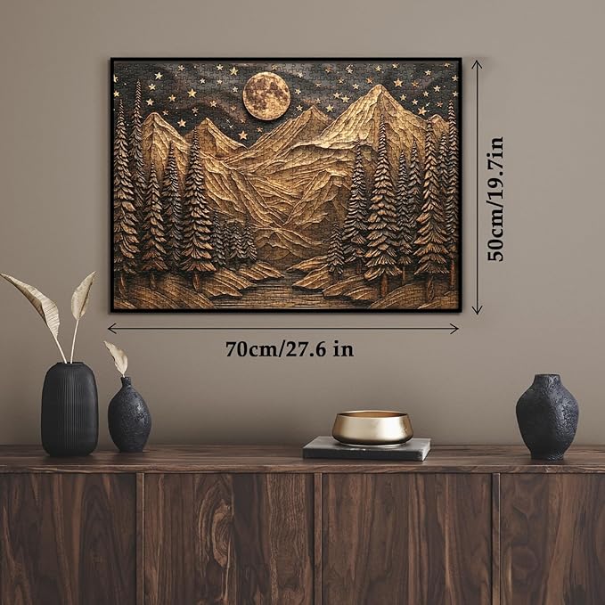 3D Mountain Forest Puzzles for Adults 1000 Pieces, Challenging Nature Plant Tree Scenic Puzzle, Art Landscape Moon River Star Scenery Jigsaw Puzzles