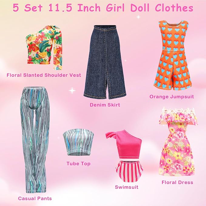 40 PCS Doll Travel Accessories Playset Includes Travel Luggage Suitcase 5 Clothes 1 Backpack 3 Pairs of Shoes & 32 Accessories Headset Puppy Toiletories,etc Travel Toy Set for 11.5 Inch Girl Dolls