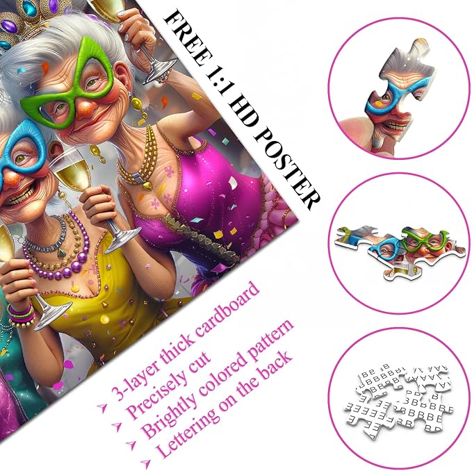 PICKFORU Party Grandma Puzzles for Adults 1000 Pieces, Funny Cute Grandma Jigsaw Puzzles, Happy Puzzle Theme as Home Decor