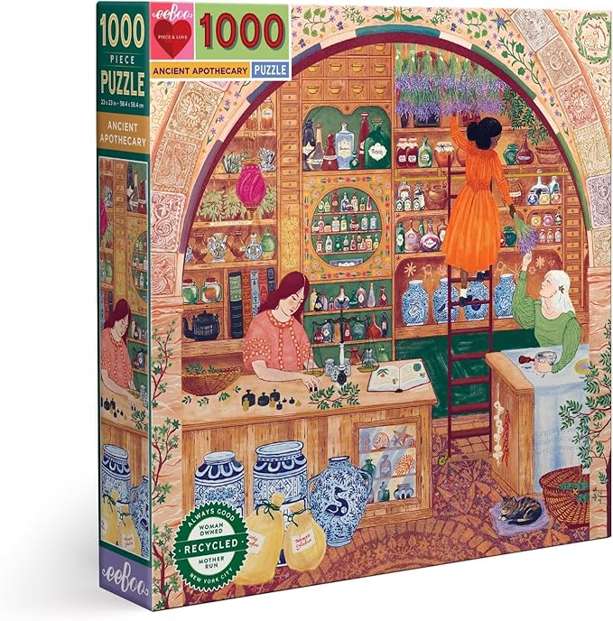 eeBoo 1000 Piece Puzzle - Ancient Apothecary Jigsaw Puzzle for Adults, Square 23" x 23" Made with Recycled Board & Vegetable-Based Ink