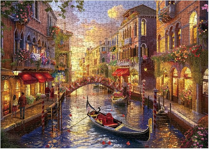 Italy Venice Landscape Puzzles for Adults 1000 Pieces, Colorful Europe City Scenic Jigsaw Puzzles, Art Travel Pretty Sunset Puzzles