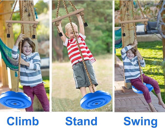 KINSPORY Disc Swing for Kids, Swing Set Accessories, 7FT Height Adjustable Gym Monkey Bars, Hanging Tree Seat for Backyard, Outdoor Play Equipment - Blue
