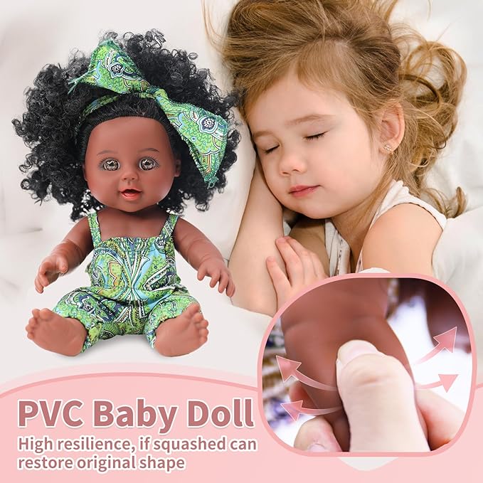 10 INCH Black Baby Doll Toy with Accessories - African American Baby Dolls in Gift Box - Ideal Holiday, Christmas, Birthday Gift for 3 Year Old Girls - Soft Body Black Dolls for Toddlers