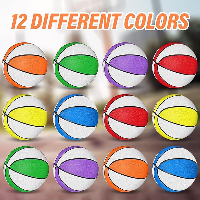 Wettarn 12 PCS Mini Basketball Size 3 Colorful 7 Inch Rubber Basketball Bulk with Pump for Mini Hoop Swimming Pool Indoor Outdoor Practice Game Holiday Party Kid Adult Back to School